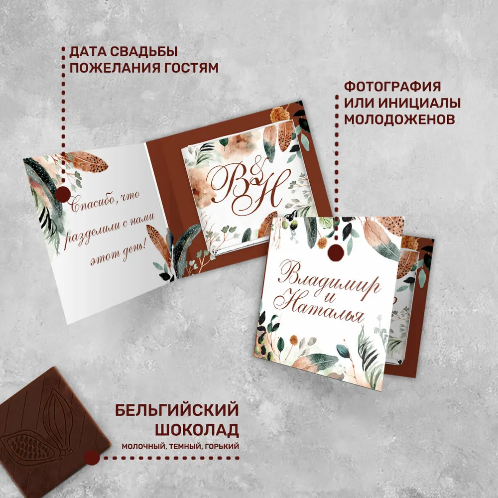 Свадебная мини-открытка с шоколадом 5 гр. #000568