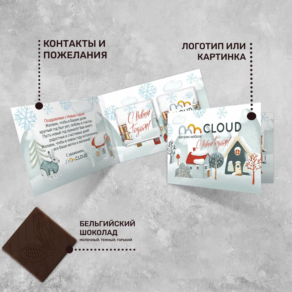 Открытка (2 шоколадки 5гр) новогодняя #000532