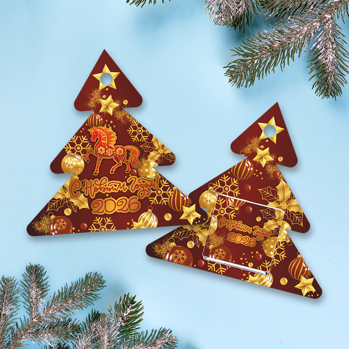 Открытка "Новогодняя" в виде Елочки с шоколадкой 5гр — Дизайн 2025 с логотипом