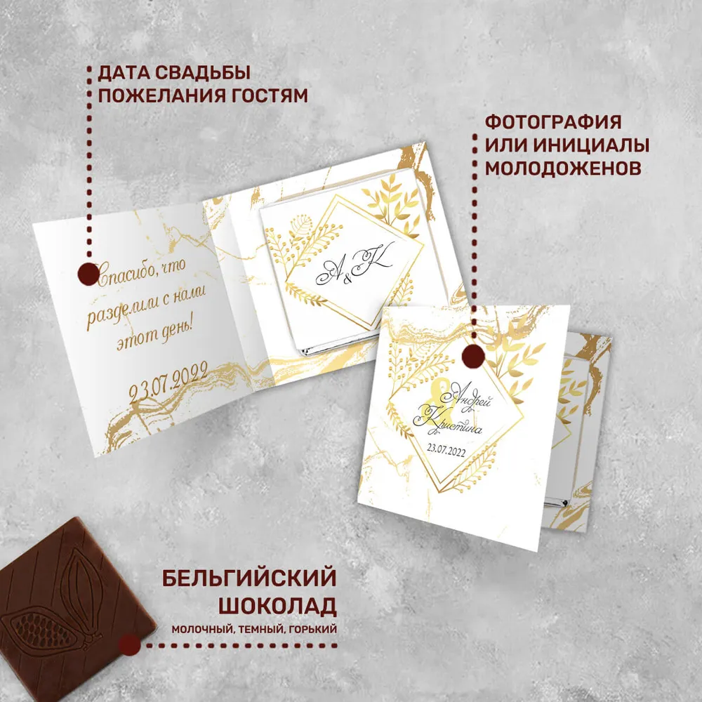 Свадебная мини-открытка с шоколадом 5 гр. #000567