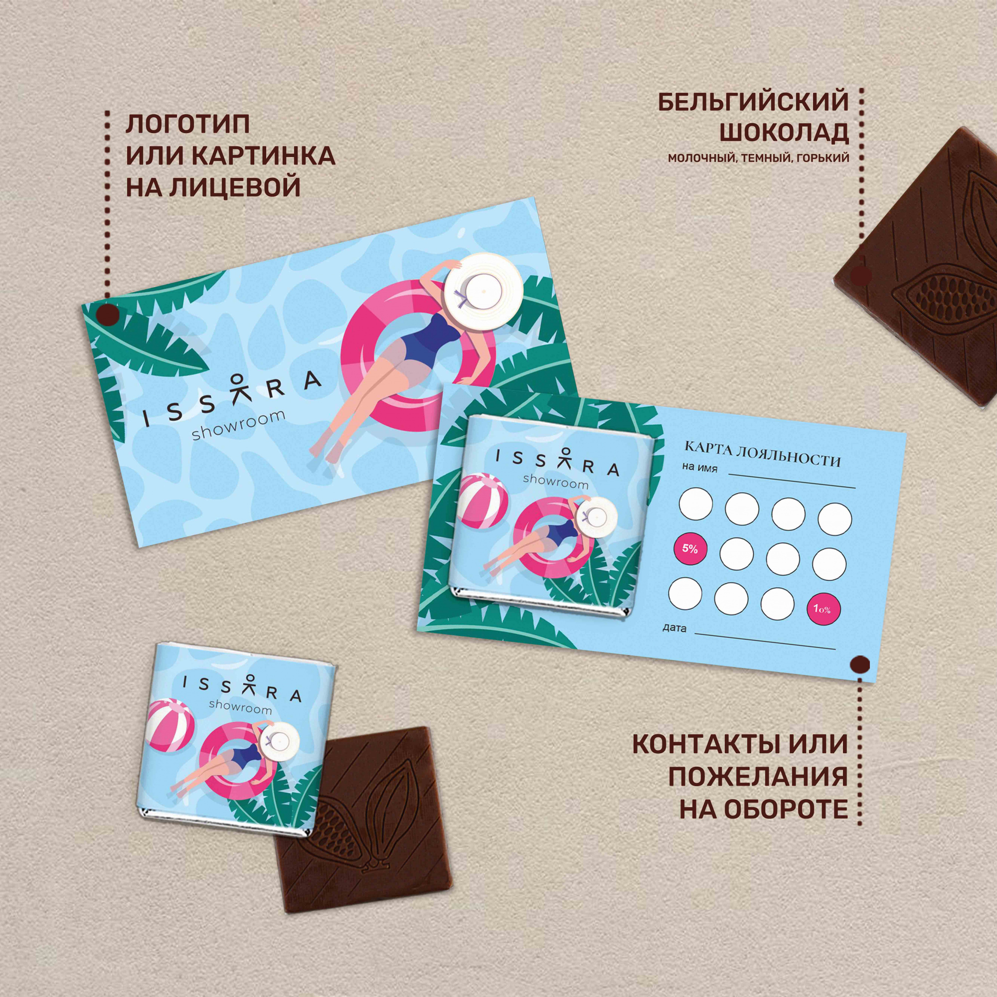 Визитка и 5гр шоколад для сферы красоты корпоративный